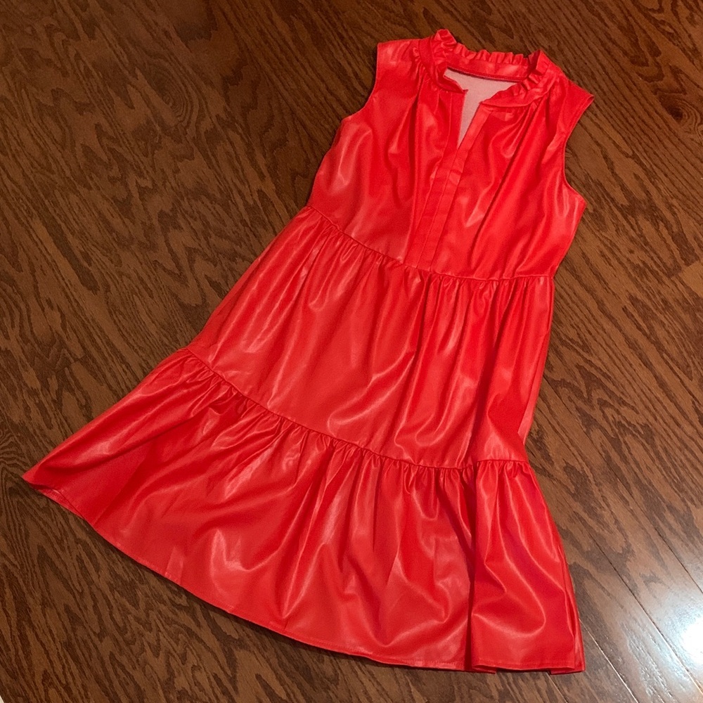 RED Faux Leather/Latex Dress